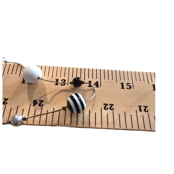 Necklace Vintage Long Beaded Striped Ball Silver Tone Retro Jewelry 26" SKU2135 - Picture 5 of 5